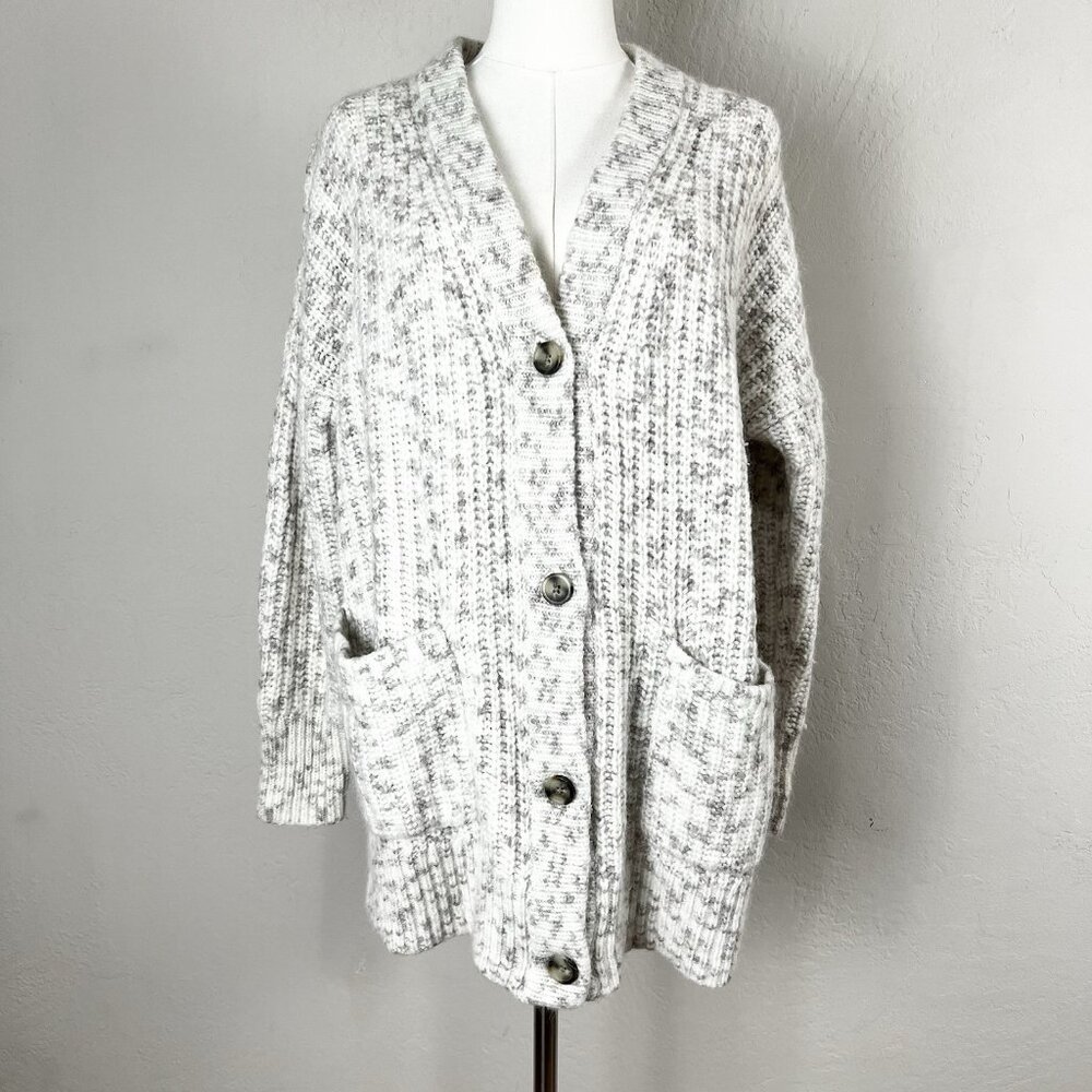 Madewell Marled Gray Cream Chunky Button Cardigan